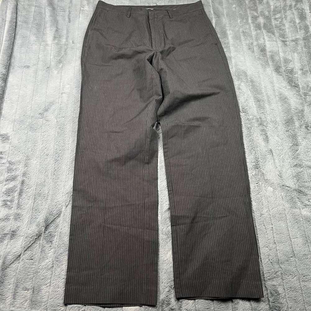 Calvin Klein Mens Grey Pinstripe Linen Cotton Blend Dress Pants 32x32 RN 36543